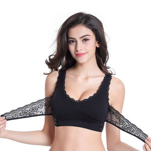 Wireless Front Cross Buckle Lace Lift Bra