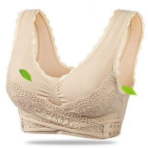 Wireless Front Cross Buckle Lace Lift Bra