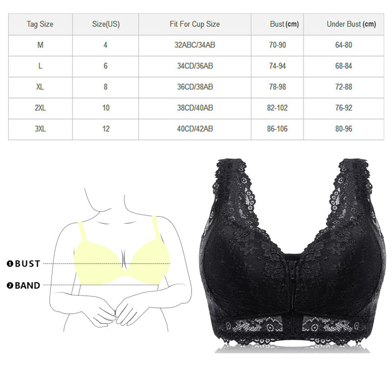 Lace Front Zipper Bra