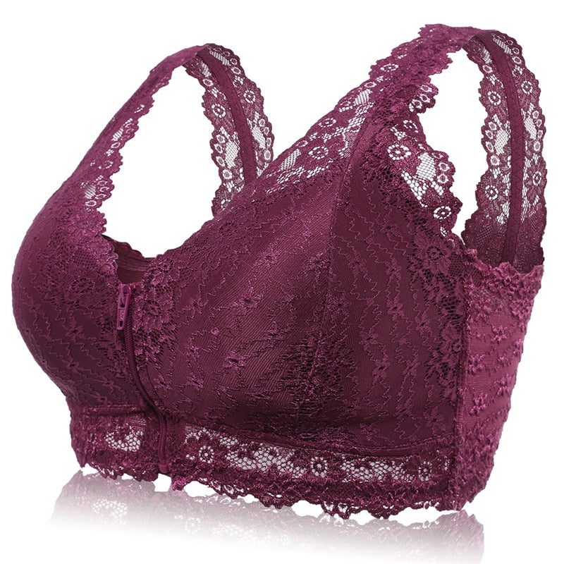 Lace Front Zipper Bra