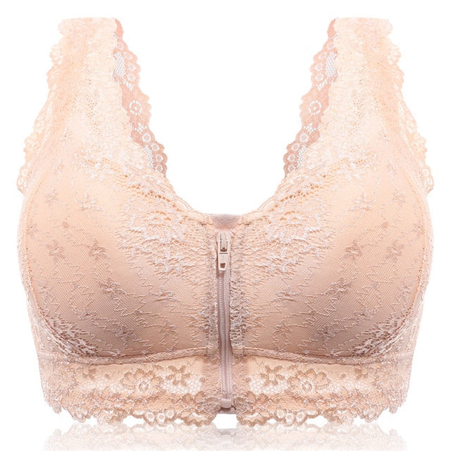 Lace Front Zipper Bra