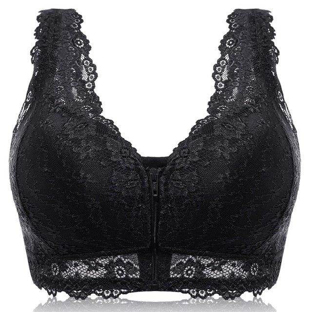 Lace Front Zipper Bra