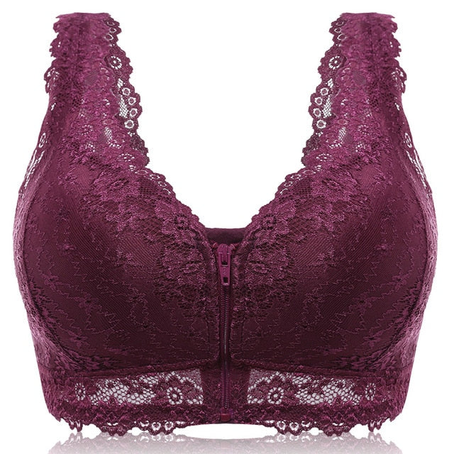 Lace Front Zipper Bra
