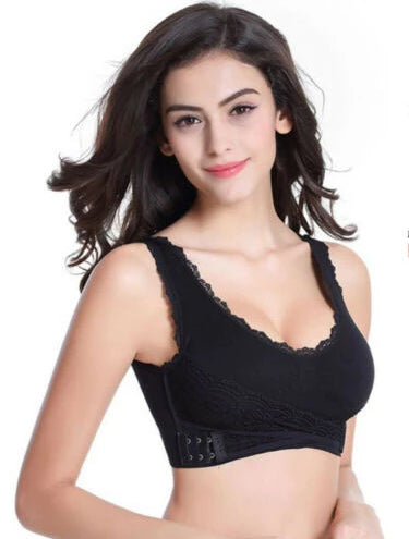 Wireless Front Cross Buckle Lace Lift Bra